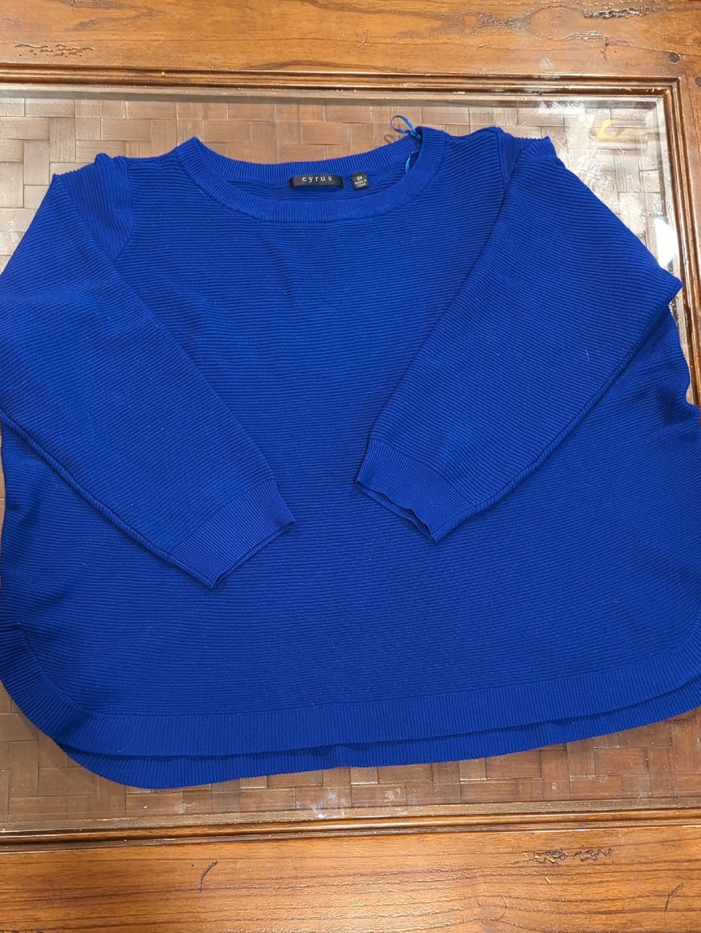 Cyrus Women's Cobalt Ribbed Crewneck Sweater